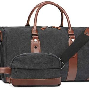 Oflamn Duffle Bag Canvas Leather Weekender Overnig