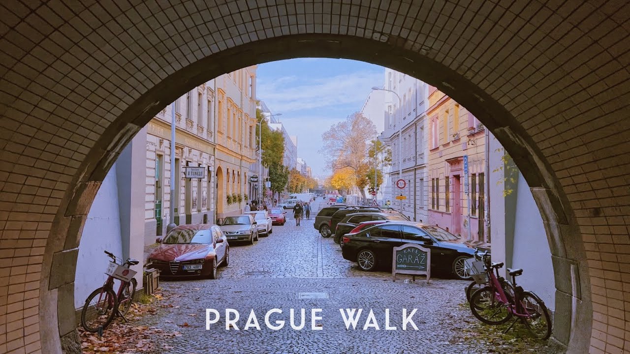 Different Prague – Walking Through Žižkov Tunnel to Karlín – Relaxing Sunny Autumn Walk ASMR 4k HDR