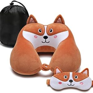 Travel Pillow for Kids and Adults, Cute Animal Mem