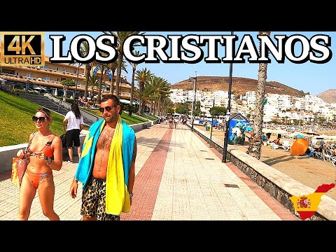 TENERIFE – LOS CRISTIANOS | Everyone is enjoying the beach ☀️ 4K Walk ●  Early July 2023